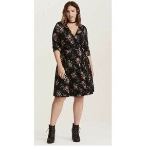 TORRID Black Floral Jersey Knit Faux Wrap Dress 2 / 2X